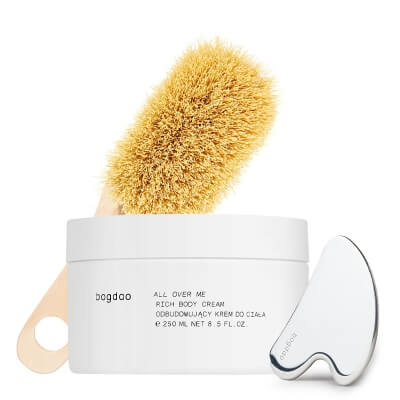 Bogdao Gua Sha + Bodytude + All Over Me ZESTAW Gua sha ze stali nierdzewnej 1 szt + Szczotka do ciała 1 szt + Krem do ciała 250 ml