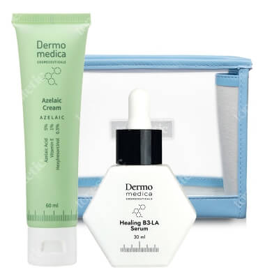 Dermomedica Pielęgnacja Cery Trądzikowej ZESTAW Serum na dzień i na noc 30 ml + Krem z kwasem azelainowym, witaminą E i heksylorezorcynolem 60 ml + Kosmetyczka 1 szt