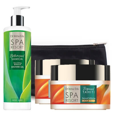 Dr Irena Eris Botanical Samoa and Tropical Tahiti Set ZESTAW Żel pod prysznic 400 ml + Peeling 200 g + Balsam do ciała 200 ml + Kosmetyczka 1 szt