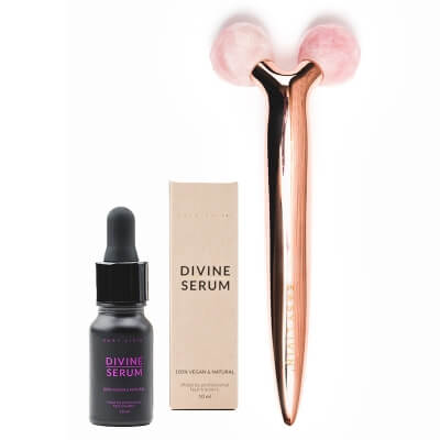 Easy Livin Divine Serum + 3D Lift Beauty Roller ZESTAW Olejowe serum do masażu twarzy 10 ml + Roller z metalową rączką i dwoma głowicami 1 szt