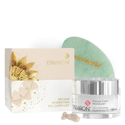 Environ Hydrating Oil Capsules + Płytka Gua Sha Topestetic ZESTAW Kapsułki nawilżające 40 szt + Płytka z jadeitu 1 szt