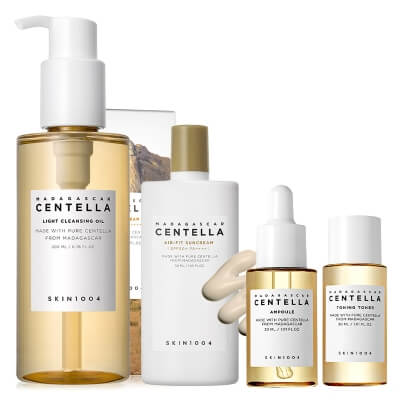 Skin1004 Madagascar Centella Skin Protect ZESTAW Olejek myjący 200 ml + Serum 30 ml + Tonik 30 ml + Lekki fizyczny filtr SPF 50 50 ml