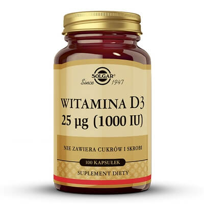 Solgar Witamina D3, 25 µg (1000 IU) 100 kapsułek