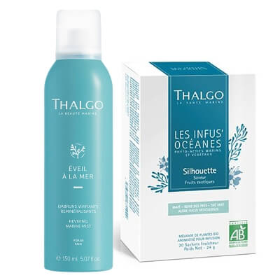 Thalgo Fresh And Slim ZESTAW Organiczna herbata wspomagająca odchudzanie 20 saszetek + Rewitalizująca mgiełka morska 150 ml
